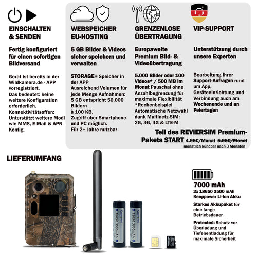 Wildkamera STREAM 4K LTE Sparset START – 7000 mAh, SD, REVIERSIM (Übertragung & APP)